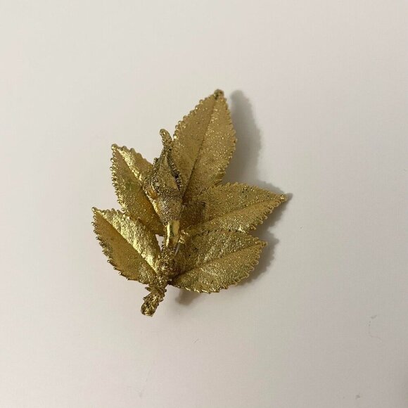 Vintage Leaf Flower Floral Rose Brooch Pin - Picture 2 of 16